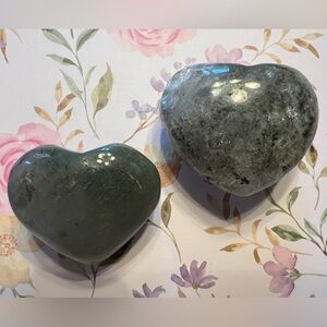 Lot of 2 Garden Quartz puffy hearts.